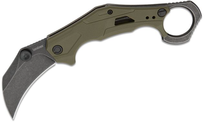 Kershaw Outlier Assisted BlackWashed Karambit Knife, OD Green GFN Handles (2064ODBW)