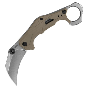 Kershaw Outlier Assisted Stonewashed Karambit Knife, Tan GFN Handles (2064TANSW)