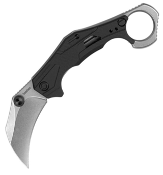 Kershaw Outlier Assisted Stonewashed Karambit Knife, Black GFN Handles (2064SW)