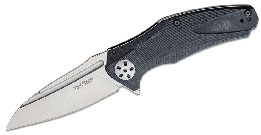 Kershaw Natrix KVT Flipper Knife Stonewashed Drop Point Blade, Black G10 Handles (7007BK)
