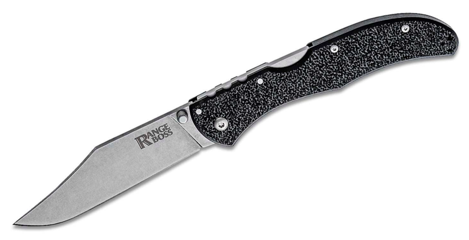 Cold Steel Range Boss Folding Knife Stonewashed Clip Point Blade, Black GFN Handles (20KR5)