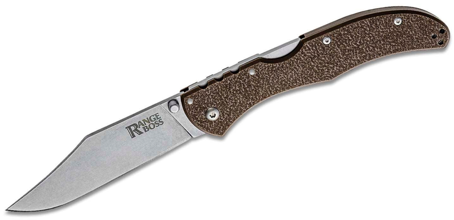 Cold Steel Range Boss Folding Knife Stonewashed Clip Point Blade, FDE GFN Handles (20KR9)