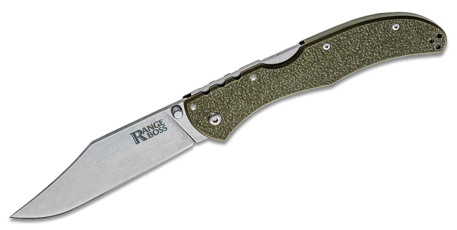 Cold Steel Range Boss Folding Knife Stonewashed Clip Point Blade, OD Green GFN Handles(20KR7)