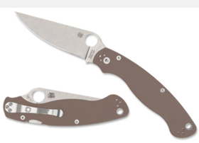 Spyderco Military 2 CPM-15V Stonewashed Plain Blade, Brown G10, Sprint Run (C36GPBN15V2)