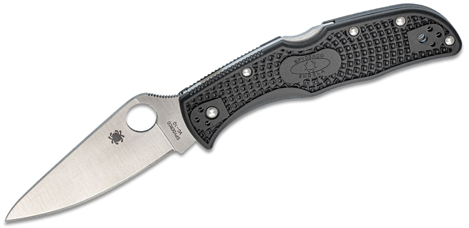 Spyderco Endela Lightweight Folding Knife VG10 Satin Plain Blade, Black FRN Handles (C243PBK)