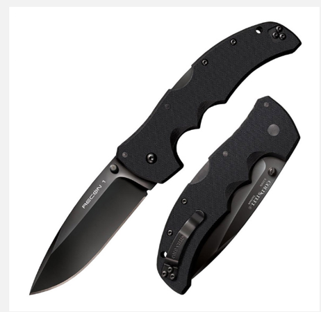 Cold Steel Recon 1 Spear Point S35VN Black DLC Plain Blade, Black G10 Handles (27BS)