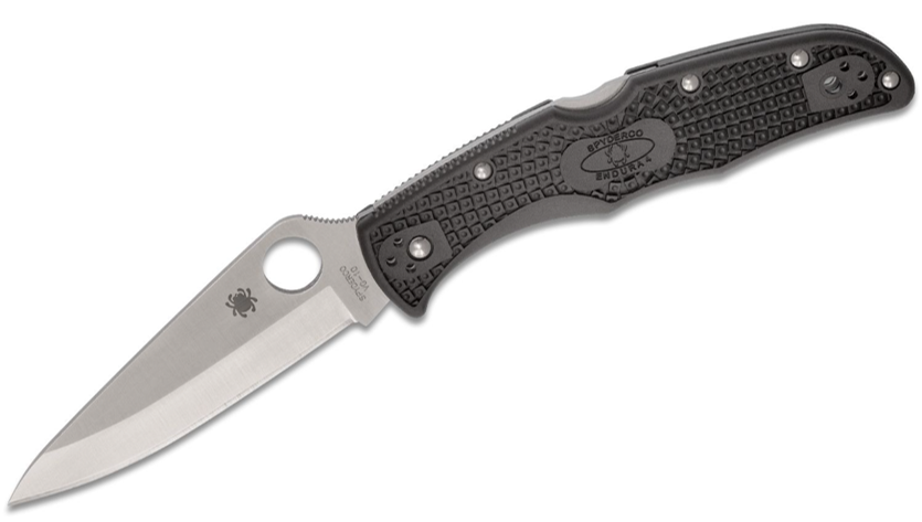 Spyderco Endura 4 VG-10 Plain Blade, Black FRN Handles (C10PBK)