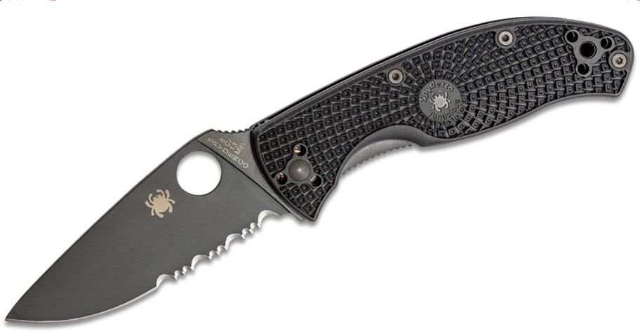 Spyderco Tenacious Lightweight Folding Knife Black Combo Blade, Black FRN Handles (C122PSBBK)