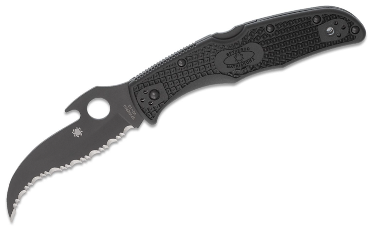 Spyderco Matriarch 2 Black VG10 Serrated Blade with Wave, Black FRN Handles (C12SBBK2W)
