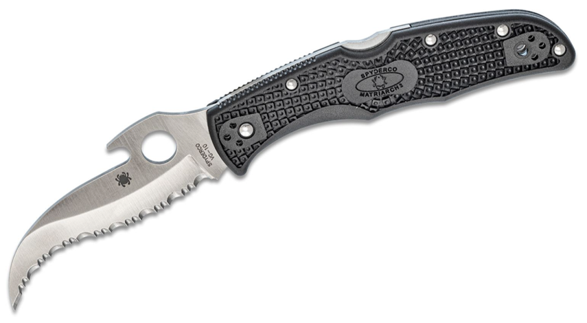 Spyderco Matriarch2 VG10 Serrated Blade with Wave, Black FRN Handles (C12SBK2W)