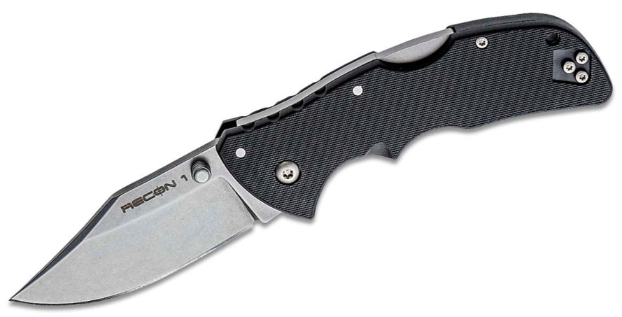 Cold Steel Mini Recon 1 Clip Point Folding Knife AUS-10A Stonewashed Plain Blade (27BAC)