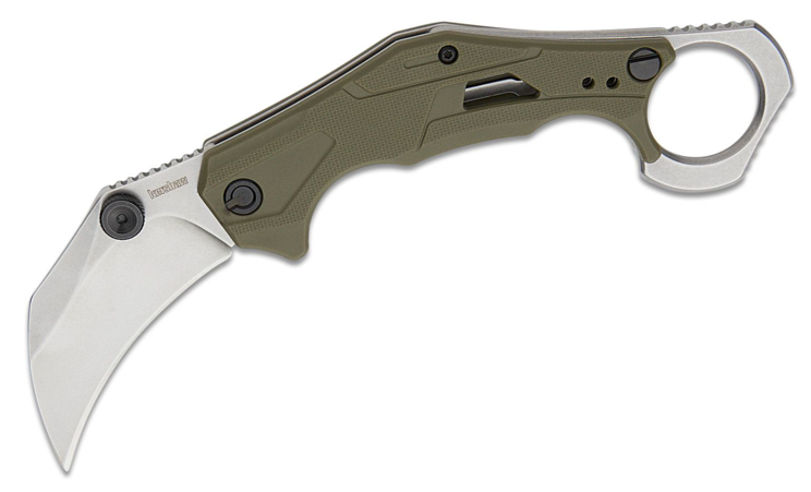Kershaw Outlier Assisted Stonewashed Karambit Knife, OD Green GFN Handles (2064ODSW)