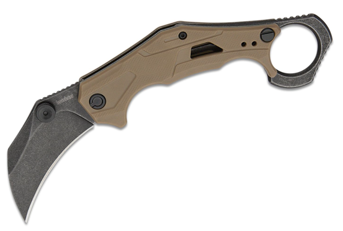 Kershaw Outlier Assisted BlackWashed Karambit Knife, Tan GFN Handles (2064TANBW)