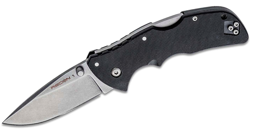 Cold Steel Mini Recon 1 Spear Point Folding Knife AUS-10A Stonewashed Plain Blade (27BAS)